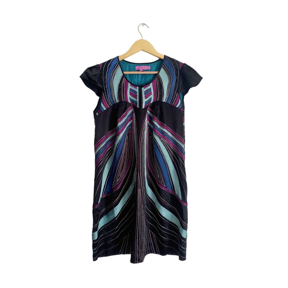 Christiane Celle Calypso 100% Silk Embroidered & Beaded Mini Dress Size Small